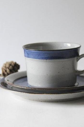 Pottery Denmark. Large Tea Trio CHRISTINE. Danish Modern Stoneware Cup, saucer and plate by Knabstrup