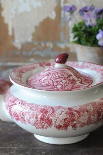 Teapot Pink Transferware by Wood & Sons. Beautiful Country Chic Tea pot Made in England. Collectible Woodsware