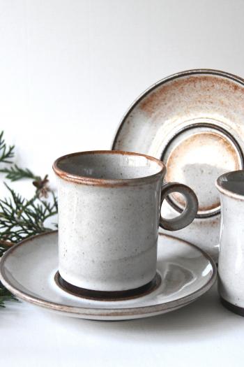 Two Scandinavian Tea sets. Danish Modern Stoneware. Stogo Cups and saucers Design by Herluf Gottschalk-Olsen