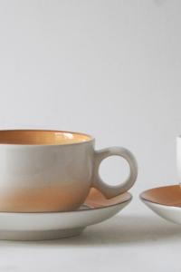 Arabia Finland Kloverblad Tea sets by Stig Lindberg / Inkeri Leivo. Pair Cups and saucers. Scandinavian mid-century