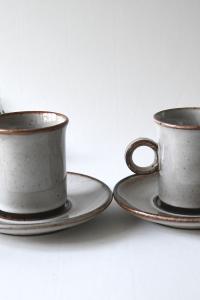 Two Scandinavian Tea sets. Danish Modern Stoneware. Stogo Cups and saucers Design by Herluf Gottschalk-Olsen