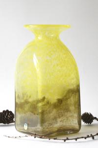Art Glass Vase by John Orwar Lake for Ekenäs Sweden. Yellow Swirl and bubble glass Vase. Signed