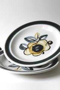 Stavangerflint. Two SENJA plates. design Inger Waage. Plates with Handpainted decor. Stavanger Norway.