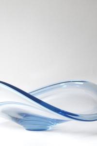 Per Lutken for Holmegaard. THULE Swirl bowl. Aqua blue crystal. Scandinavian modern Art glass