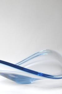 Per Lutken for Holmegaard. THULE Swirl bowl. Aqua blue crystal. Scandinavian modern Art glass