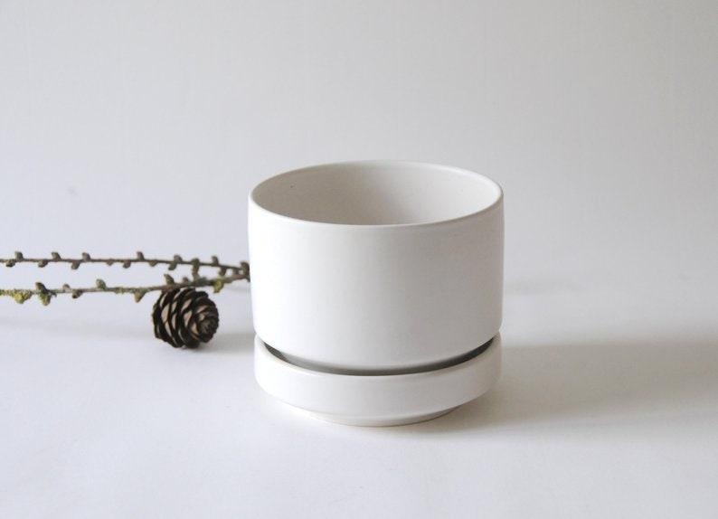 Arabia Finland Planter by Richard Lindh. White modernist Two-piece flower pot