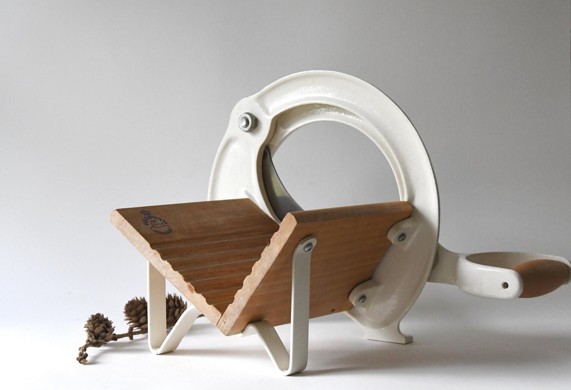 Danish Bread cutter. White Breadslicer Raadvad Denmark. Vintage Industrial Kitchen Design
