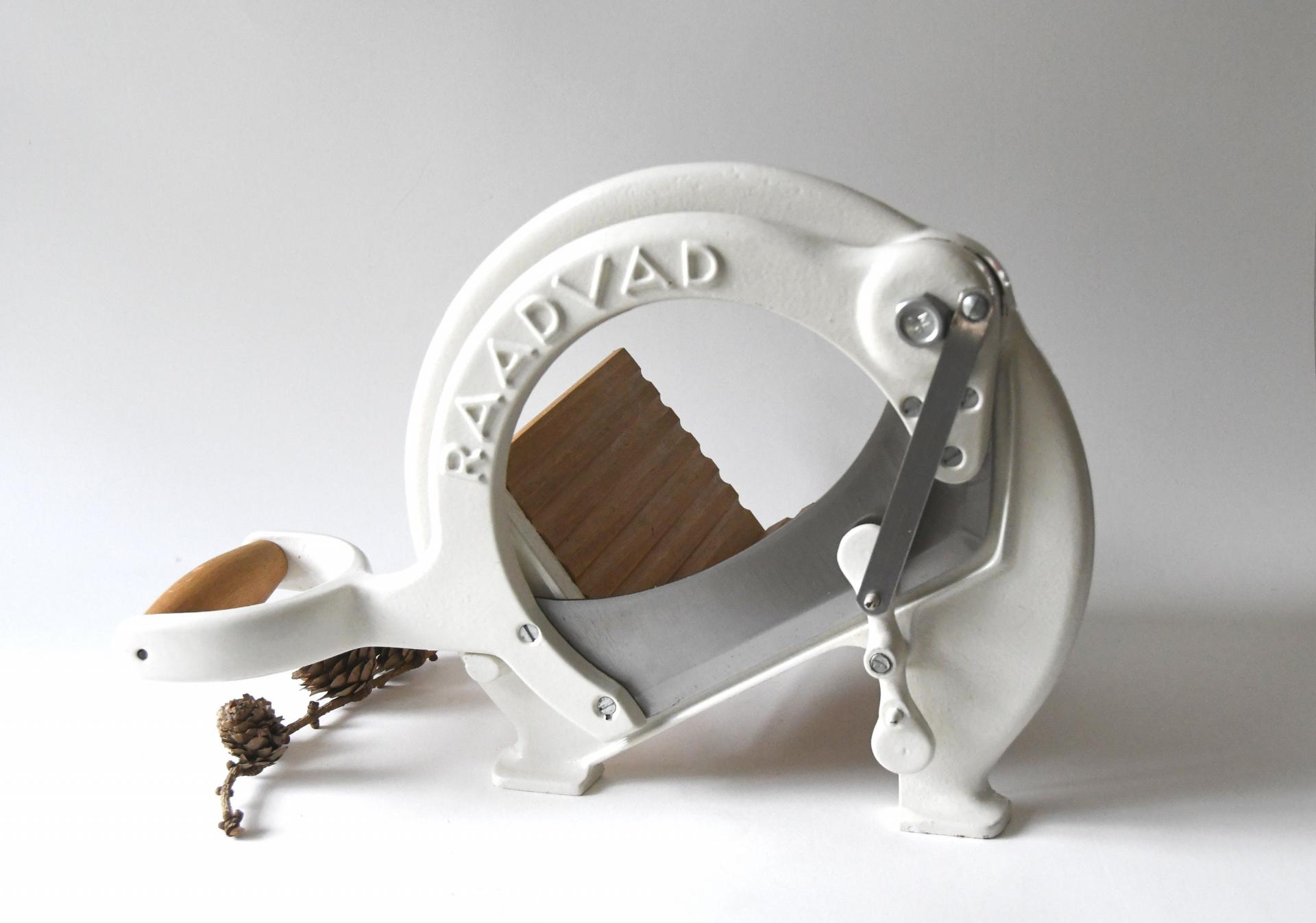 Danish Bread cutter. White Breadslicer Raadvad Denmark. Vintage Industrial Kitchen Design