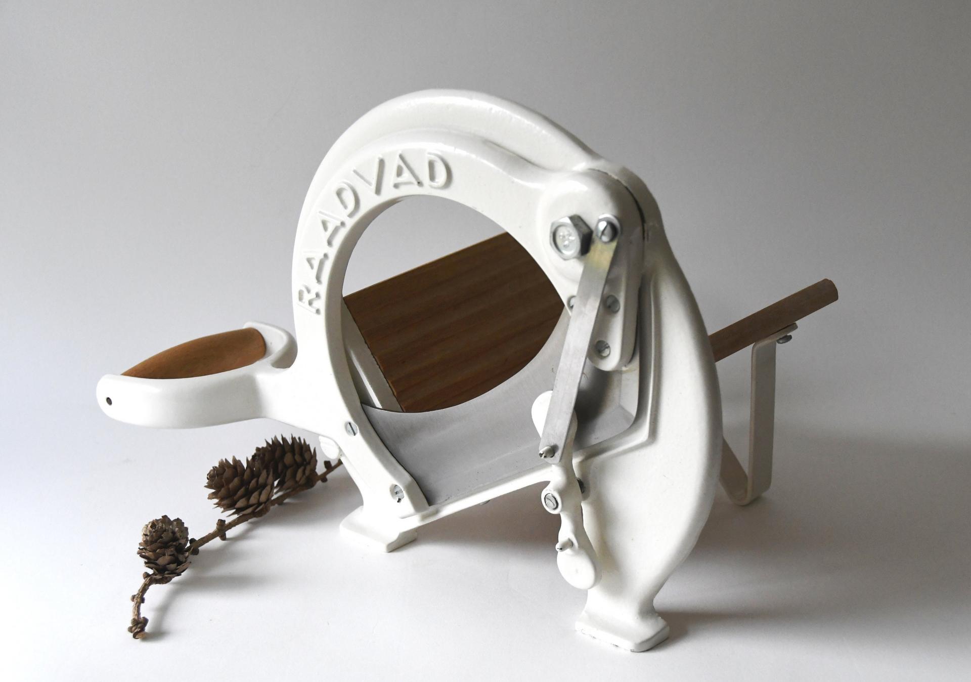 Danish Bread cutter. White Breadslicer Raadvad Denmark. Vintage Industrial Kitchen Design
