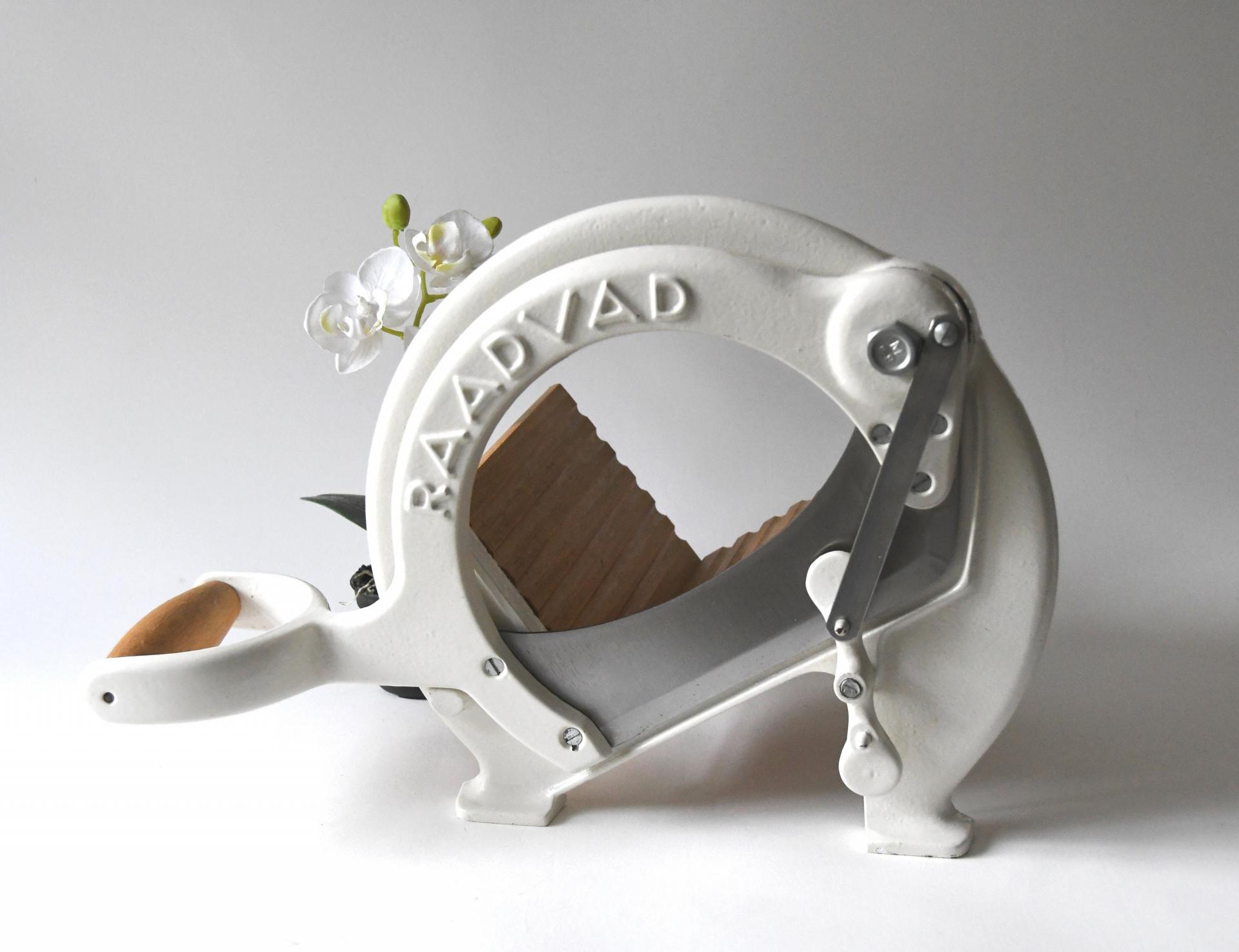 Danish Bread cutter. White Breadslicer Raadvad Denmark. Vintage Industrial Kitchen Design