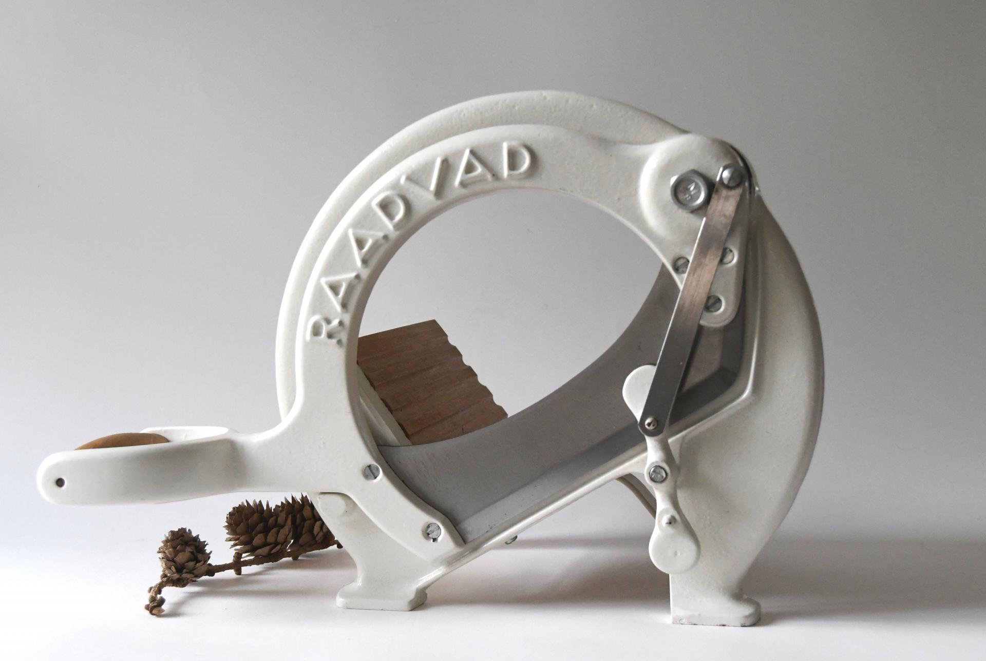 Danish Bread cutter. White Breadslicer Raadvad Denmark. Vintage Industrial Kitchen Design