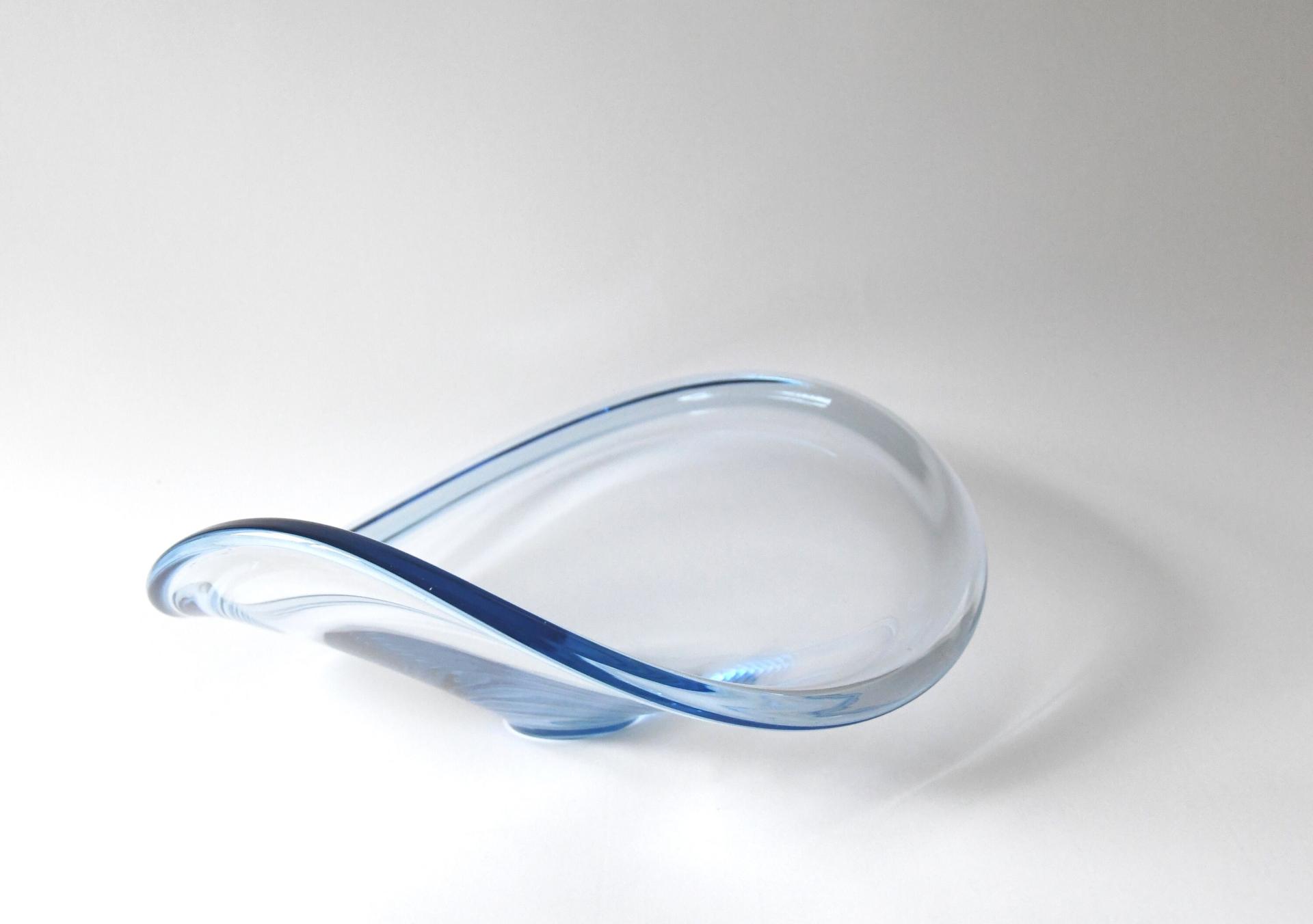 Per Lutken for Holmegaard. THULE Swirl bowl. Aqua blue crystal. Scandinavian modern Art glass