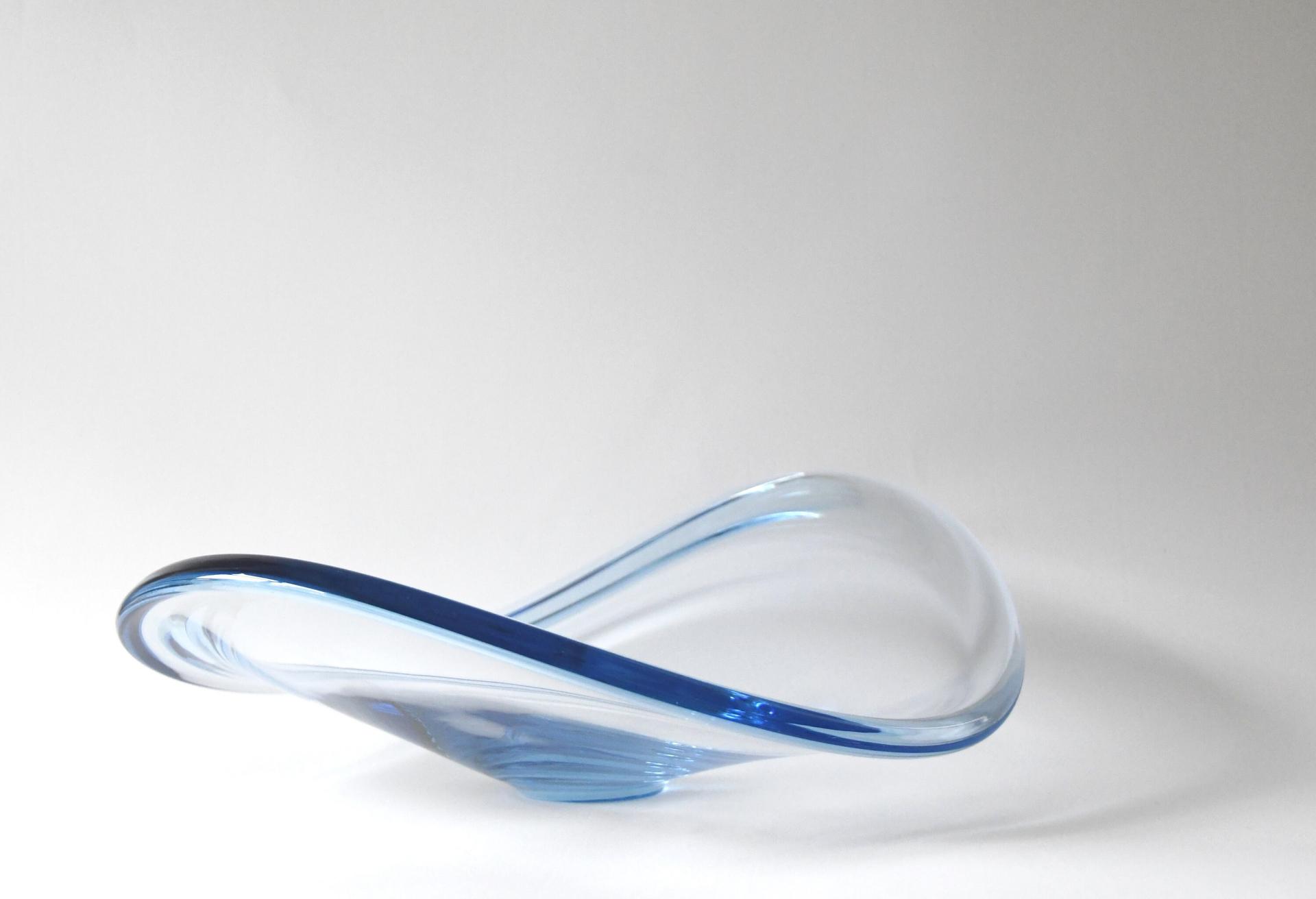Per Lutken for Holmegaard. THULE Swirl bowl. Aqua blue crystal. Scandinavian modern Art glass